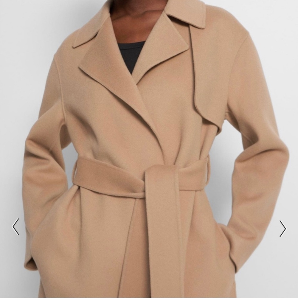 Theory Camel Wool-Cashmere Trench Coat with Tie Belt